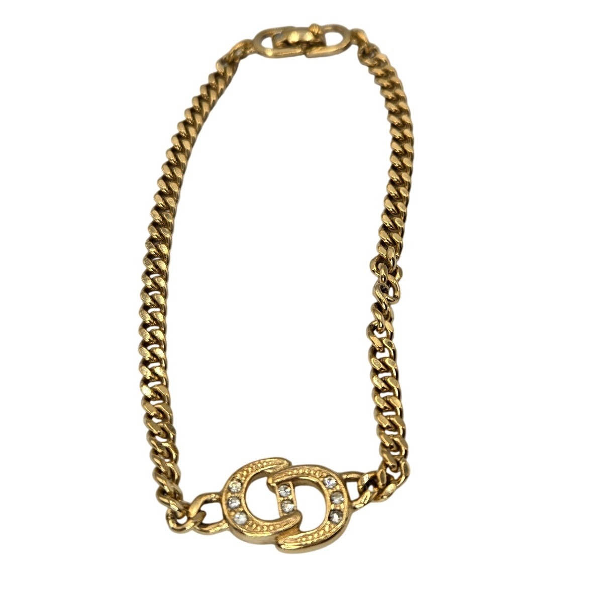 Christian Dior Vintage Cd Logo Rhinestone Gold Tone Curb Chain Bracelet 725in 199$